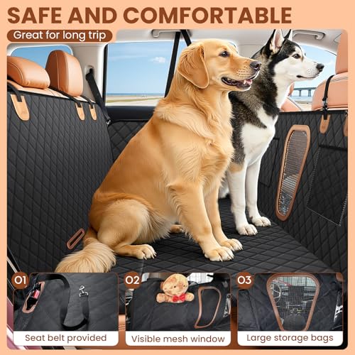 A-Pce Dog Car Seat Cover for Back Seat, Hard Bottom Back Seat Extender for Dogs, Back Seat Pet Cover for Dogs - Supports 400lbs, Waterproof Heavy Duty Scratch Dog Hammock for Car SUV and Small Truck
