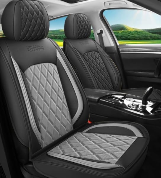 LINGVIDO Car Seat Covers Full Set (5 Seats) - Premium Perforated Nappa Leather, Waterproof Shield, Omni-Adapt Fit SUVs Sedans, Ultimate Family & Pet Protection - color: Black & Gray (B), size: Full Set (5 Seats)
