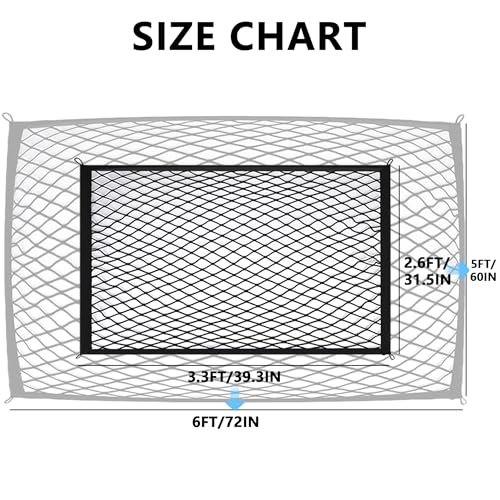 Cargo Net for SUV with Hooks, Adjustable Highly Elastic Storage Organizer Net for Car, Pickup Trucks,Mesh Organizer 2.6'x3.3' Stretches to 5'x6',Road Trip Essentials Black - size: 31.5x39.3in
