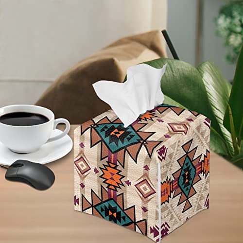ZFRXIGN Southwestern Tissue Box Cover PU Leather Square Tissue Box Holder Home Decorative Tissue Dispenser for Bathroom Vanity Countertop, Night Stands, Office Desk & Car Boho Western Aztec