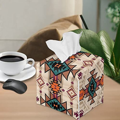ZFRXIGN Southwestern Tissue Box Cover PU Leather Square Tissue Box Holder Home Decorative Tissue Dispenser for Bathroom Vanity Countertop, Night Stands, Office Desk & Car Boho Western Aztec