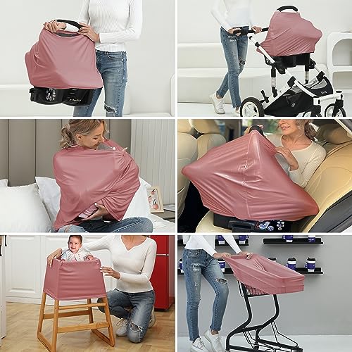 Breathable Car Seat Cover for Babies – Multi-Purpose Soft Rayon Nursing Cover for Breastfeeding, High Stretchy Infant Carseat Canopy, Stroller Cover (Smooth Rayon, Blush) - color: Blush