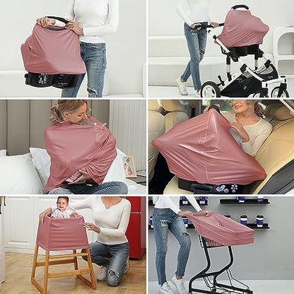 Breathable Car Seat Cover for Babies – Multi-Purpose Soft Rayon Nursing Cover for Breastfeeding, High Stretchy Infant Carseat Canopy, Stroller Cover (Smooth Rayon, Blush) - color: Blush