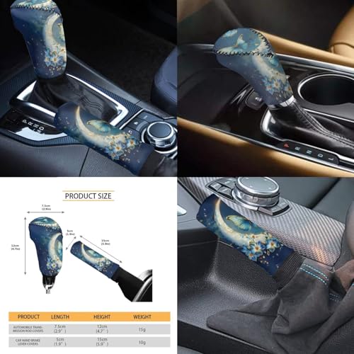 Butterfly Moon Auto Front Rear Seat Protective Steering Wheel Covers Set 12 Pcs Funny Car Seat Interior Accessories Full Set Headrest Covers Cup Coasters Armrest Pad Gear Shift Cover - color: Butterfly moon