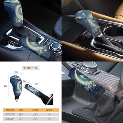 Butterfly Moon Auto Front Rear Seat Protective Steering Wheel Covers Set 12 Pcs Funny Car Seat Interior Accessories Full Set Headrest Covers Cup Coasters Armrest Pad Gear Shift Cover - color: Butterfly moon