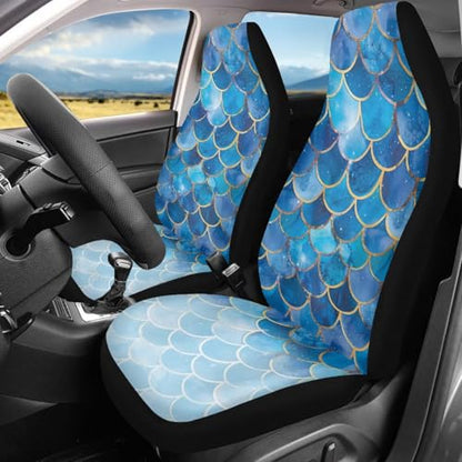 Gradient Blue Mermaid Scale Print Universal Car Seat Covers Front Seats Only for Women,Fit for Most Cars - color: Gradient Blue Mermaid Scale Print 86
