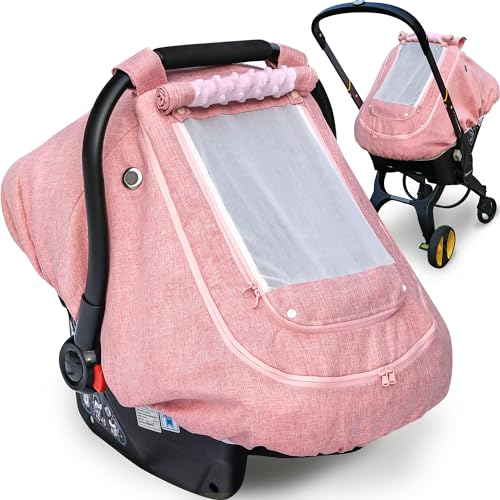 Waterproof Baby Car Seat Cover，YVMVDV Patented Pink Cold Weather Carseat Cover for Babies,Infant Car Seat Cover Canopy for Girls, Windproof Car Seat Canopy for Girls, Keeps Babies Warm and Cozy - color: Thick-Pink