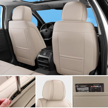 Car Seat Covers Full Set,5 Seat Leather Seat Covers for Cars,Beige Front Seats and Back Seat Cover,Waterproof Car Seat Cushion Protectors,Universal Fit for Most Cars SUV Trucks - color: Beige
