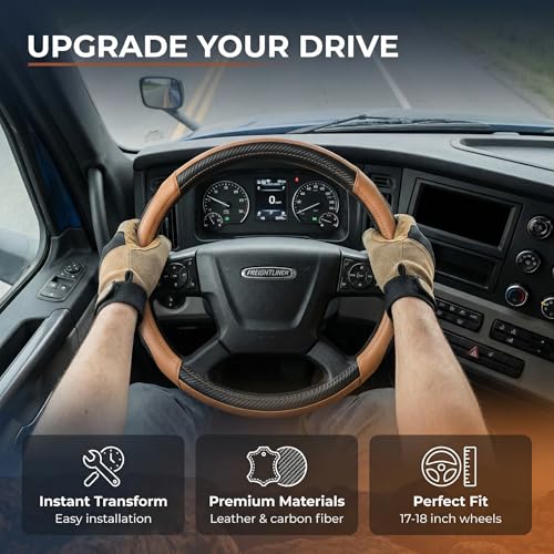 18 Inch Semi Truck Steering Wheel Cover for Freightliner Cascadia, Kenworth T680 T880, Peterbilt 579 & Volvo VNL – Heavy Duty Anti-Slip Leather Grip for Big Rig Class 8 Trucks – Brown - color: Royal Brown