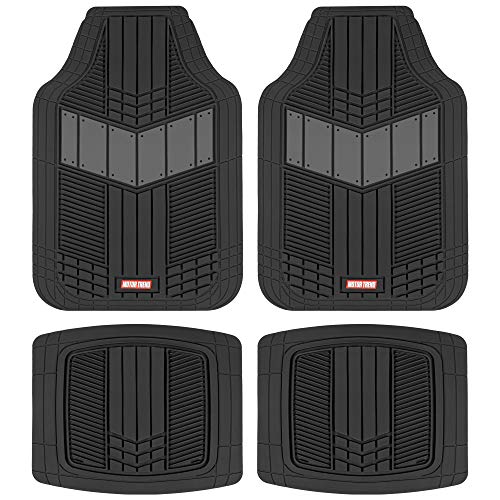 Motor Trend DualFlex™ Rubber Car Floor Mats All Weather Waterproof 4-Piece Sporty Two-Tone Design Car Mats Full Set - Universal Trim-to-Fit Floor Mats for Car, SUV, & Trucks - Car Carpet Protector - color: Gray