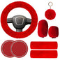 Cute Fluffy Steering Wheel Cover Set for Women, YUNXNYC 1 Set 8 Pieces Fluffy Car Accessories Set Soft Fuzz Handbrake Cover Gear Shift Cover Fur Seat Belt Shoulder Pads Furry Ball Key Chain (Red) - color: Red