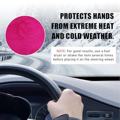 5 PCS Fluffy Steering Wheel Covers Set, Faux Wool Steering Wheel Cover & Handbrake Cover & Gear Shift Cover & 2 Seat Belt Shoulder Pads, Universal Car Accessories (Rose Red) - color: Rose Red