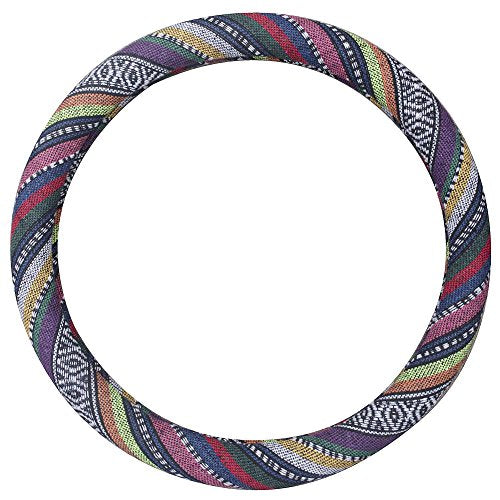 Small Ethnic Style Coarse Flax Cloth Automotive Steering Wheel Cover Anti Slip and Sweat Absorption Auto Car Wrap Cover (14''-14.25, B) - color: B, size: 14 - 14.25 inches