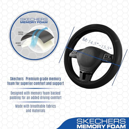 Skechers Memory Foam Steering Wheel Cover,Grade Protein Leather Steering Wheel Cover,Universal Anti-Slip Fit 14" 1/2-15" Car Wheel Cover for Men Women Fit Suvs,Vans,Sedans,Car,Trucks,Black - color: Black