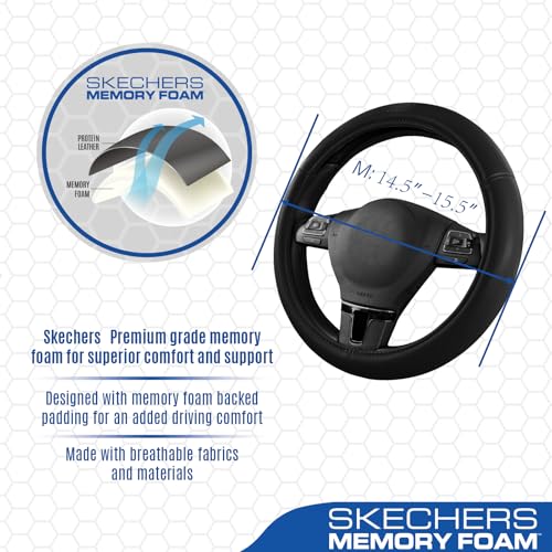 Skechers Memory Foam Steering Wheel Cover,Grade Protein Leather Steering Wheel Cover,Universal Anti-Slip Fit 14" 1/2-15" Car Wheel Cover for Men Women Fit Suvs,Vans,Sedans,Car,Trucks,Black - color: Black