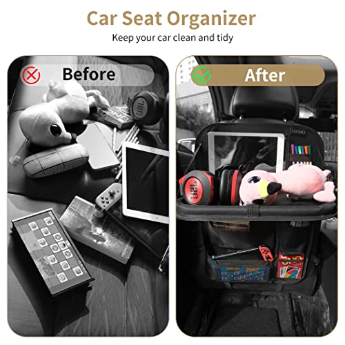 Car Backseat Organizer with Touch Screen Tablet Holder,9 Storage Pockets Storage Organizer,Protectors Kick Mats Travel Accessories (Black, 2 Pack with Food Tray) - color: Midnight Raven, size: 2 Pack with Food Tray