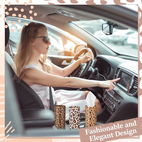 Maxcheck 20 Pack Car Tissues Cylinder with 3 Ply Facial Napkins Bulk, Travel Round Tissue Boxes for Car Cup Holder Paper Napkins Tube Container for Home Bathroom Office (Leopard Style) - style: Leopard Style