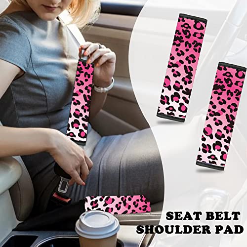 10 Pieces Leopard Print Printing Car Steering Wheel Cover Center Console Armrest Pad Headrest Seat Belt Cover Handbrake Cover Keychain Coaster Full Set Car SUV(Pink) - color: Pink