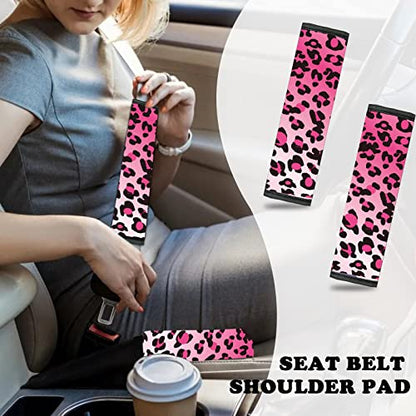 10 Pieces Leopard Print Printing Car Steering Wheel Cover Center Console Armrest Pad Headrest Seat Belt Cover Handbrake Cover Keychain Coaster Full Set Car SUV(Pink) - color: Pink