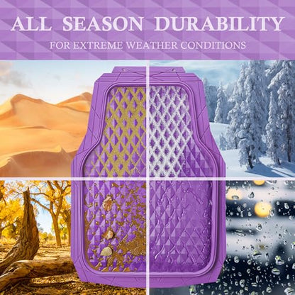 CAR PASS Heavy Duty Rubber Purple Car Floor Mats & Cargo Liners, Deep Dish All-Weather Trunk Mats Durable Anti-Slip 3D Rhombus Waterproof Trim to Fit Liner Universal Fit Auto,Sedan,SUV,Truck, Purple - color: purple with cargo liner
