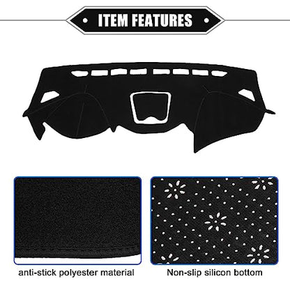 Dashboard Cover Compatible for Hyundai Santa Fe 2013-2018, Non-Slip Polyester Black Dash Cover Mat Dash Board Protector Cover - color: Black
