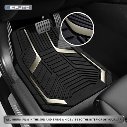 PIC AUTO Heavy Duty Rubber Floor Mats, Gray Aluminum Film Car Mats Set, Front and Rear Car Mats with Anti-Slip Backing, All Weather Protection, Trim-to-Fit for Automotive SUV, Sedan, Van - color: Gray