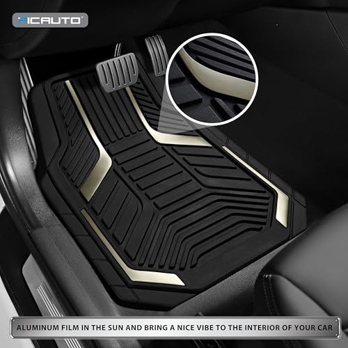PIC AUTO Heavy Duty Rubber Floor Mats, Gray Aluminum Film Car Mats Set, Front and Rear Car Mats with Anti-Slip Backing, All Weather Protection, Trim-to-Fit for Automotive SUV, Sedan, Van - color: Gray