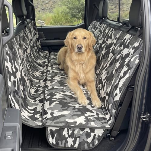 4Knines Crew Cab Truck Seat Cover with Dog Hammock for Fold Up Seats – Split Design for Seat Access, Waterproof & Non-Slip Protection (Driver Side, Version 1 CAMO) - color: Camo, size: Driver Side