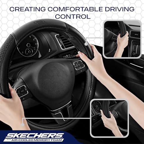 Skechers Air-Cooled Steering Wheel Cover,Leather Car Steering Wheel Cover Universal Fit 14" 1/2-15" Car Wheel Protector for Men Women Fit Suvs,Vans,Sedans,Car,Trucks,Black - color: Black