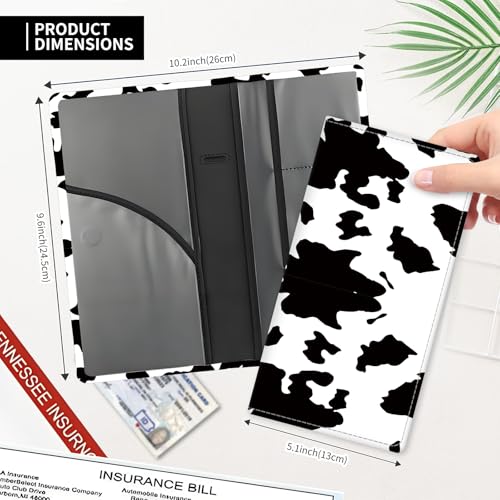Leather Car Registration and Insurance Card Holder, Cute Car Accessories Vehicle Glove Box Car Organizer for Documents, Cards, License Black White Cow - color: Black White Cow
