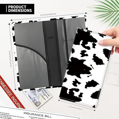 Leather Car Registration and Insurance Card Holder, Cute Car Accessories Vehicle Glove Box Car Organizer for Documents, Cards, License Black White Cow - color: Black White Cow