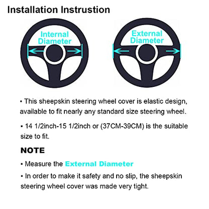 Soft Fluffy Sheepskin Car Steering Wheel Cover for Universal Auto Vehicle Women Man 14 1/2 inch-15 1/2inch Fuzzy Accessories (Alpine Green)