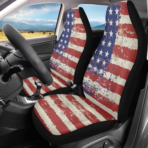 American Flag Car Seat Covers Set of 2 Patriotic Automobile Front Seat Covers Protection Interior Accessories Suitable for Most Cars,SUV,Sedan - color: American Flag