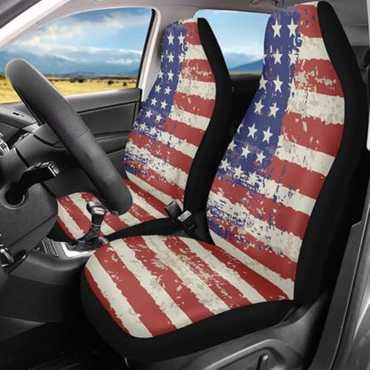 American Flag Car Seat Covers Set of 2 Patriotic Automobile Front Seat Covers Protection Interior Accessories Suitable for Most Cars,SUV,Sedan - color: American Flag