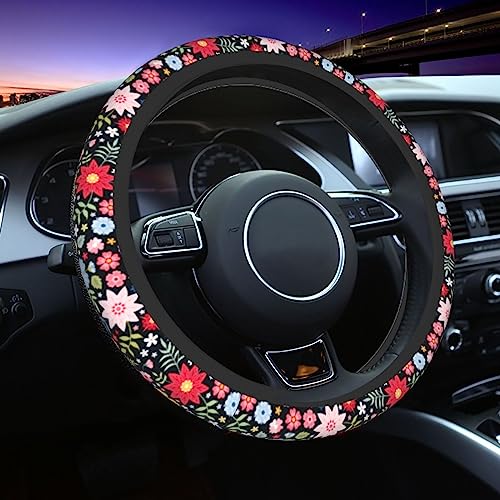 Cute Flower Steering Wheel Cover 15 Inches for Women Men, Neoprene Anti-Slip Floral Car Steering Wheel Grip Wrap Car Accessories Protective Case Cover for Vehicle Truck SUV - color: Flowers Floral