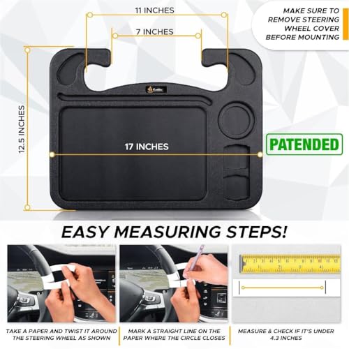 EcoNour 4 in 1 Car Steering Wheel Tray - 2026 Upgraded Tray with Dual Sauce Dip Holder and Tablet Holder | Spacious Steering Wheel Desk for Food and Laptop | Car Accessories (Large) - size: Large-Black