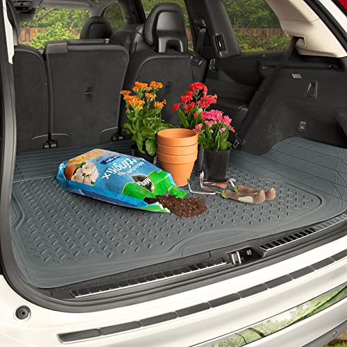 BDK OF-554 Rubber Car Floor Mats, Universal Front & Rear Combo Set with Trunk Cargo Mat Liner for Car Sedan SUV Van, Heavy Duty All Weather Trim to Fit - color: Gray