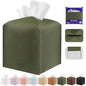 Tissue Box Cover Holder Square Tissue Cube Cover PU Leather Tissue Organizer with Bottom Belt for Bathroom, Tabletop, Car, Night Stands, Office, Home, Kitchen (1, OliveGreen) - color: Olivegreen