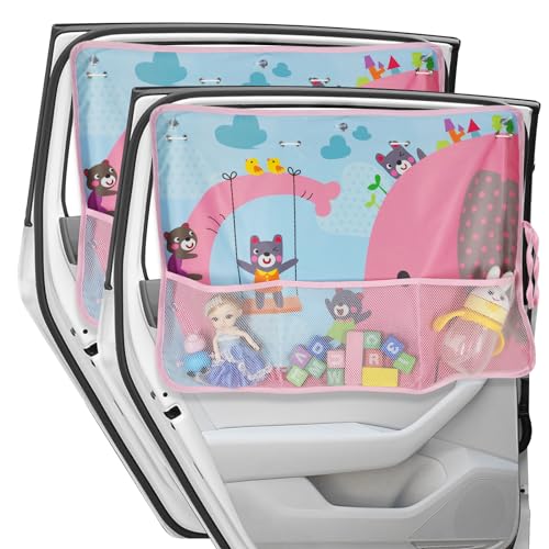 Car Sun Shade for Window Baby, 2 Pack Full Shade Window Shades with Storage Net Pocket, 7 Suction Cups, Cute Elephant for Sun/Heat/UV Rays Protection, Kids - color: Elephant-2pcs