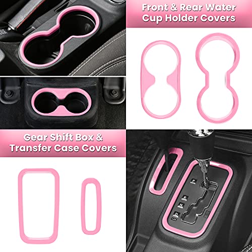 E-cowlboy 18 PCS Full Set Interior Decoration Trim Kit Steering Wheel Center Console Door Handle Air Conditioning Vent Cup Holder Gear Cover Trim for Jeep Wrangler JK JKU 2011-2018 4-Door (Pink) - color: Pink