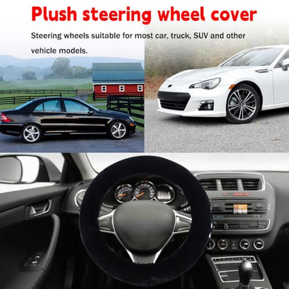 Fluffy Steering Wheel Cover, Winter Warm, Suitable for Most Car Steering Wheels in The 14-15 Inch Range(Black, 1PCS) - color: Black, size: 1PCS
