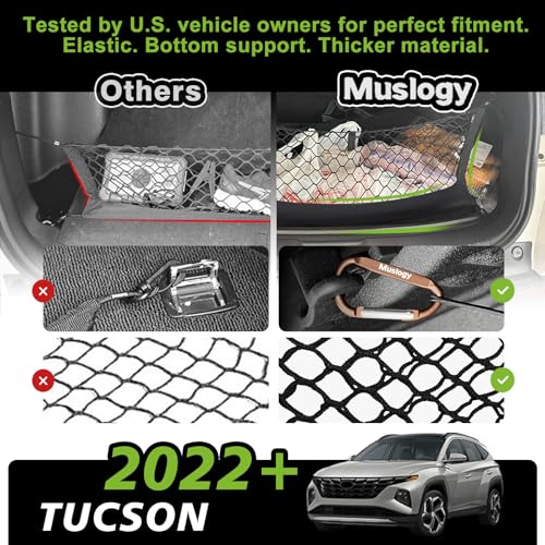 Truck Bed Cargo Net Trunk Netting Compatible with 2022-2025 2026 Hyundai Tucson Accessories, Pickup Cargo Organizer SUV Sedan Storage Net w/Heavy Duty Carabiners - style: 2022-2026 Tucson