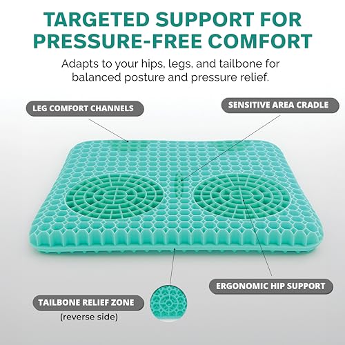 Gel Seat Cushion for Tailbone Support and Relief from Butt and Back Pain and Pressure - Cushions are Large Thick and Comfortable - Ideal for Office Chairs Driving Travel and Long Sitting