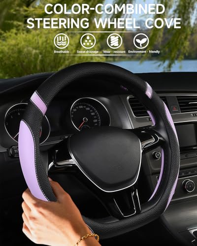 D-Shaped Flat Bottom Steering Wheel Cover for Women Girl, Stylish Car Accessory Non-Slip Car Interior Accessories (Purple)