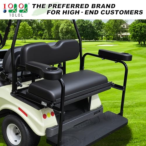 10L0L Golf Cart Rear Seat Kit Arm Rest Set with Cup Holder for Yamaha EZGO Club Car Golf Cart UV-Proof Coating Long Lasting, No Drilling Kits Include - color: Black