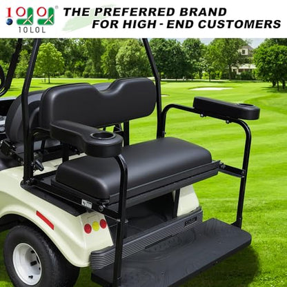 10L0L Golf Cart Rear Seat Kit Arm Rest Set with Cup Holder for Yamaha EZGO Club Car Golf Cart UV-Proof Coating Long Lasting, No Drilling Kits Include - color: Black