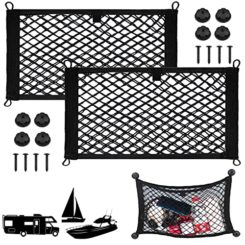 2 Pack Small Cargo Net Pocket Storage Mesh Net Elastic Automotive Cargo Nets Storage Pouch for Car Trunk Net, RV, Boat Storage Mesh Pocket Net with 8 Mounting Screws and Hooks (24 x 9.8 Inches) - size: 24 x 9.8 Inches