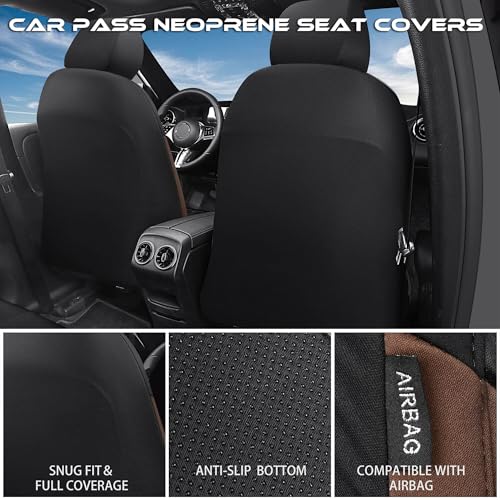CAR PASS Waterproof Black Brown Car Seat Covers Front Seat Covers Neoprene Wetsuit,All-Weather Non-Slip Durable,Universal Fit for SUV Sedans Trucks Automotive,Airbag Compatible,3D Emboss Black Brown - color: Black and Brown, size: Two Front