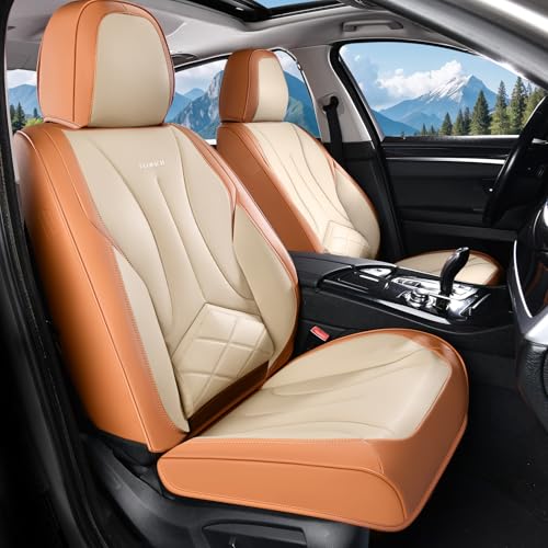 FLORICH Front Car Seat Covers, Leather Seat Covers for Cars, Waterproof Car Seat Protectors 2 Pack, Front Seat Covers for Cars, Automotive Seat Covers Protector Fit for Most Sedans SUV Pick-up Truck - color: Brown&Beige, size: FrontPair