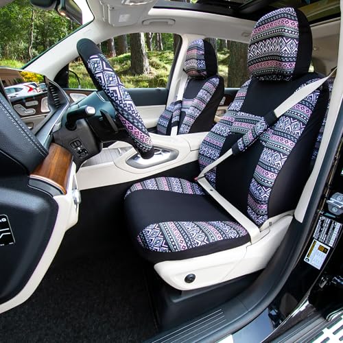 FH Group Car Seat Covers Full Set Southwestern Print Cloth - Universal Fit Automotive Seat Covers, Low Back Front Seat Covers, Solid Back Seat Cover, Washable Car Seat Cover for SUV, Sedan Lavendar